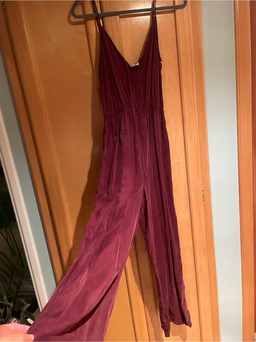 lovestitch Burgundy V-Neck Wide-Leg Jumpsuit